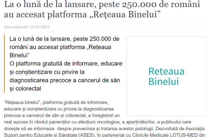 La o lună de la lansare, peste 250.000 de români au accesat platforma „Rețeaua Binelui”