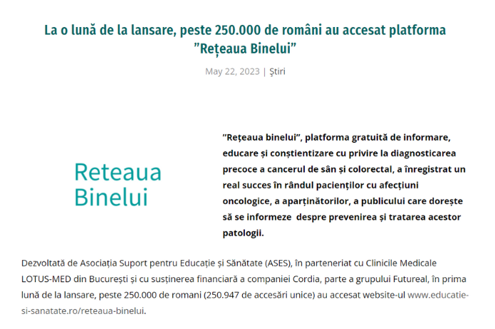 La o lună de la lansare, peste 250.000 de români au accesat platforma ”Rețeaua Binelui”